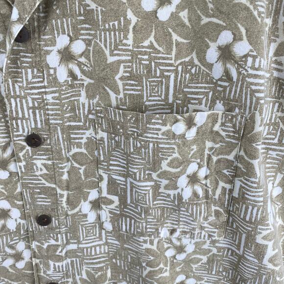 Vintage Pacific Scene Neutral Tan Floral Hawaiian Button Down Shirt Mens XL - Picture 7 of 13